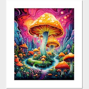 Psychedelic Mushroom Hippy Colorful Art Posters and Art